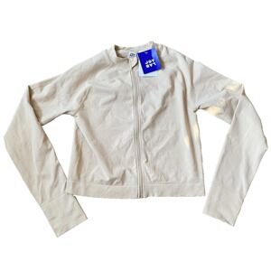 JoyLab L Large Moon Cream Seamless Fitted Full Zip Jacket Below Hip JL